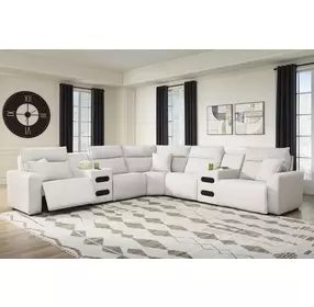 Modmax II Stone Performance Fabric 7 Piece Modular Power Reclining Sectional with USB Charging and Audio Consoles