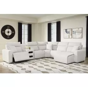 Modmax II Stone Performance Fabric 6 Piece Modular RAF Power Reclining Sectional with USB Charging and Audio Console