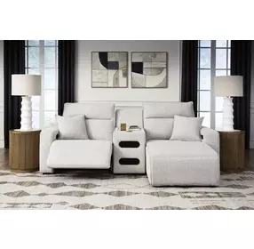 Modmax II Stone Performance Fabric 3 Piece Modular Power Reclining Sectional with USB Charging and Audio Console
