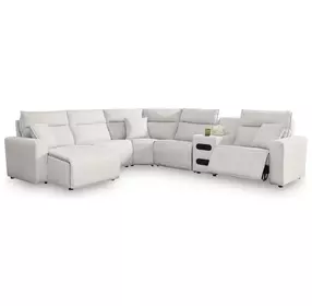 Modmax II Stone Performance Fabric 6 Piece Modular Power Reclining Sectional with USB Charging and Audio Console