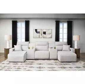 Modmax II Stone Performance Fabric 5 Piece Modular Power Reclining Sectional with USB Charging and Consoles