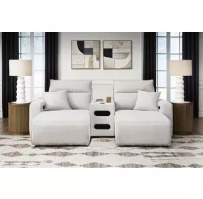 Modmax II Stone Performance Fabric 3 Piece Modular Power Reclining Sectional with LAF Power Chaise and USB Charging