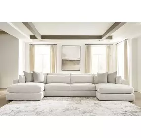 Stonecroft Manor Snowstone 4 Piece Modular Sectional Chaise with Pillows