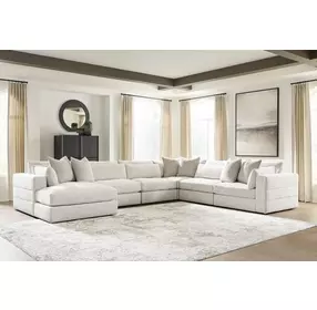 Stonecroft Manor Snowstone 6 Piece Modular Sectional with LAF Chaise and Pillows