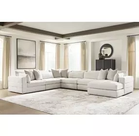 Stonecroft Manor Snowstone 6 Piece Modular Sectional with RAF Chaise and Pillows