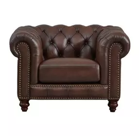 Waverly Caramel Leather Upholstered Accent Chair with Nailhead Trim