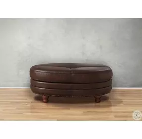 Bexley Caramel Leather Upholstered Oval Ottoman with Nailhead Trim
