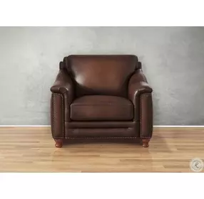 Bexley Caramel Leather Upholstered Accent Chair with Nailhead Trim