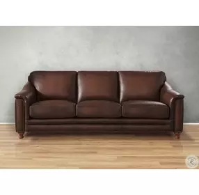 Bexley Caramel Leather 92" Sofa with Nailhead Trim