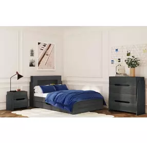 Darby Midnight Blue Full Storage Panel Bed with USB Charging and LED