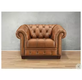 Haworth Saddle Leather Upholstered Accent Chair with Nailhead Trim