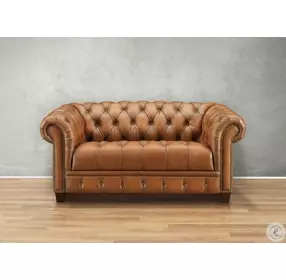 Haworth Saddle Leather 69" Loveseat with Nailhead Trim