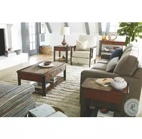 Slaton Warm Mocha And Black Rectangular Drawer Cocktail Table