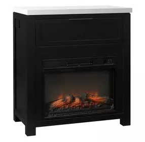 Fireside Consoles Black and White Sintered Stone Top Fireside Console with USB Charging