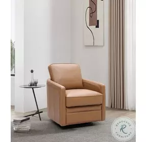 Turner Camel Leather Swivel Glider Chair