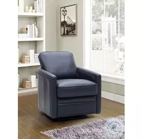 Turneon Blue Leather Swivel Glider Chair