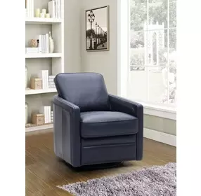 Turner Blue Leather Upholstered Swivel Glider Accent Chair
