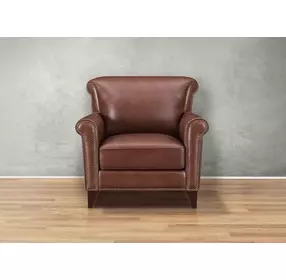 Navrell Pecan Leather Upholstered Accent Chair with Nailhead Trim