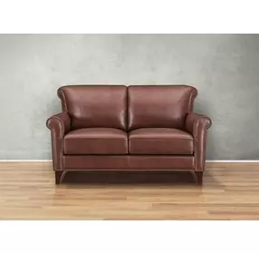 Navrell Pecan Leather 60" Loveseat with Nailhead Trim