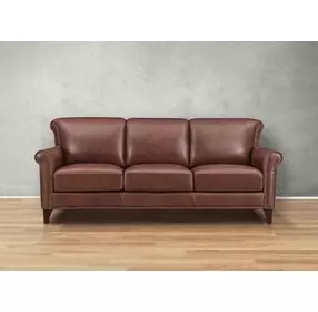 Navrell Pecan Leather 84" Sofa with Nailhead Trim