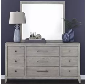 Newbury Sanctuary White 9 Drawer Dresser and Rectangular Mirror