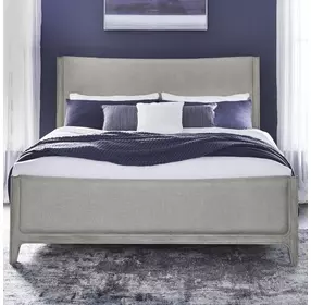 Newbury Sanctuary White and Flax Tone King Upholstered Panel Bed
