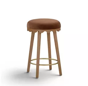 Oodle Light Walnut Performance Vegan Mohair Upholstered Counter Height Stool