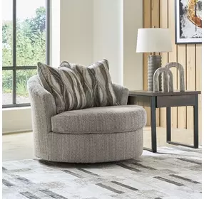 Jasmine Grove Fossil Upholstered Swivel Accent Chair with Pillow