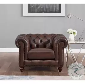 Waverly Caramel Leather Upholstered Accent Chair with Nailhead Trim