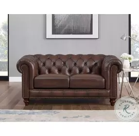 Waverly Caramel Leather 68" Loveseat with Nailhead Trim