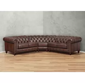 Waverly Caramel Leather 3 Piece Modular Sectional with Nailhead trim