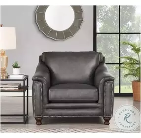 Bexley Ash Leather Upholstered Accent Chair with Nailhead Trim