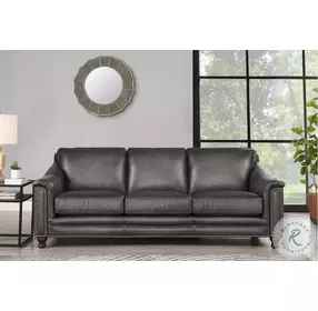 Bexley Ash Leather 92" Sofa with Nailhead Trim