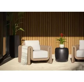 Ravina Louis Cream Performance Fabric Upholstered Outdoor Arm Chair
