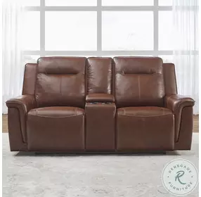 Avery Cognac Leather Power Reclining Console Loveseat