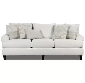 Hobnob Cotton Off White Performance Fabric 98" Sofa with Round Arm