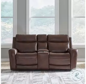 Blair Cognac Leather Zero Gravity Power Reclining Console Loveseat