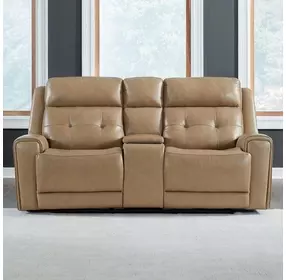 Worthington York Sand Leather 79" Zero Gravity Power Reclining Loveseat with Console and USB Charging