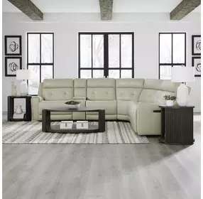 Carrington Baja Stone Leather 6 Piece Modular Zero Gravity Triple Power Reclining Sectional with Console and USB Charging