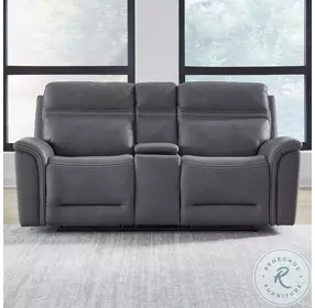 Cooper Bleu Gray Leather Triple Zero Gravity Power Reclining Loveseat with Articulating Headrest