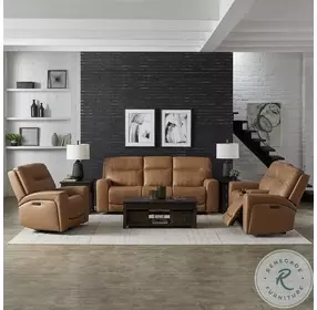 Garrett Butternut Leather Power Reclining Sofa With Power Headrest