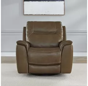 Collins York Chestnut Leather Triple Power Swivel Glider Recliner with USB Charging
