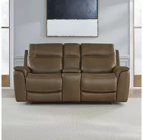 Collins York Chestnut Leather 80" Zero Gravity Triple Power Reclining Loveseat with Console and USB Charging