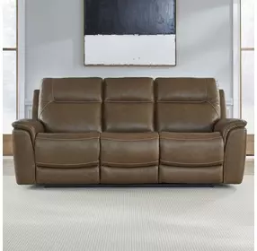 Collins York Chestnut Leather 89" Zero Gravity Triple Power Reclining Sofa with USB Charging