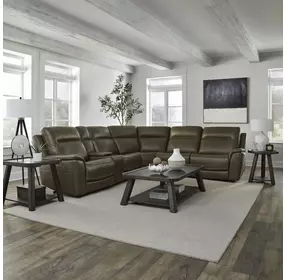Collins York Chestnut Leather 6 Piece Modular Zero Gravity Triple Power Reclining Sectional with Console and USB Charging