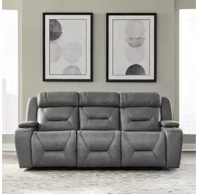 Langford Aline Blue Gray Leather 91" Zero Gravity Power Reclining Sofa with USB Charging and LED