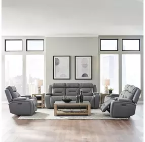 Langford Aline Blue Gray Leather Glider Power Recliner with USB Charging and LED