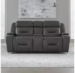 Langford Aline Coal Leather 80" Zero Gravity Loveseat with Console and USB Charging