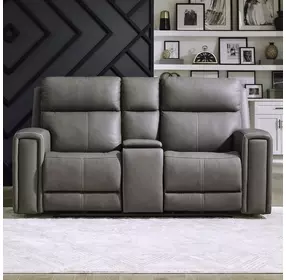 Camden Aline Light Gray Leather 78" Triple Power Zero Wall Reclining Loveseat with Console and USB Charging