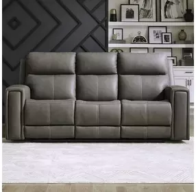 Camden Aline Light Gray Leather 89" Triple Power Zero Wall Reclining Sofa with USB Charging